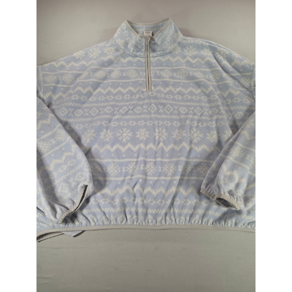 PINK Victoria's Secret Fleece Quarter Zip Pullover XXL Blue Fair Isle Snowflake